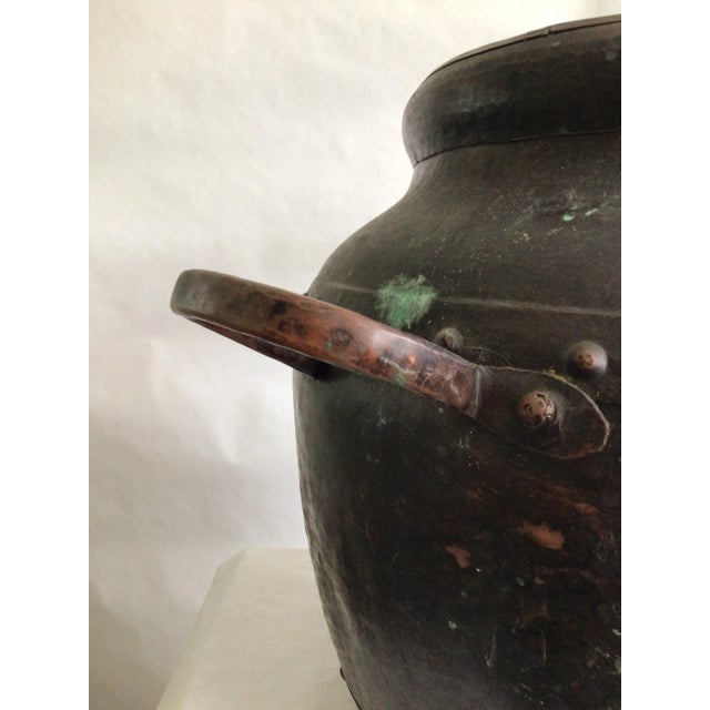 1940s Hand Hammered Studded Patinated Copper Pot With Handles For Sale - Image 11 of 12