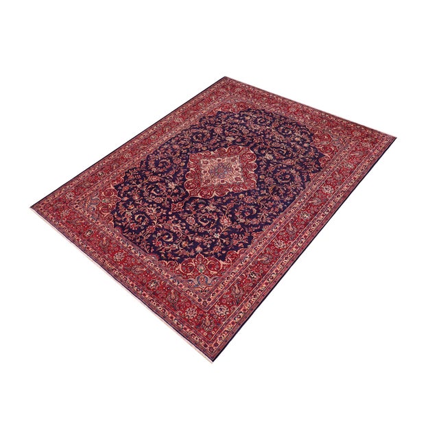 Shabby Chic Persian Kashan Blue/Red Wool Rug - 9'8'' X 12'10'' For Sale - Image 9 of 10
