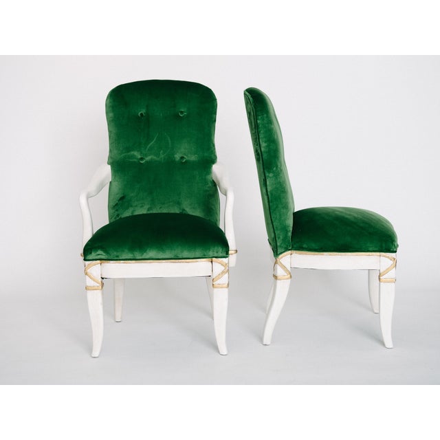 1980s 1980s Set of 10 Emerald Green Velvet Dining Chairs Attr. Marge Carson For Sale - Image 5 of 11