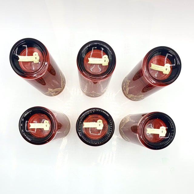 Italian Red Highball Glasses with 24k Gold Garlands from Interglass, 1980s, Set of 6 For Sale - Image 12 of 14