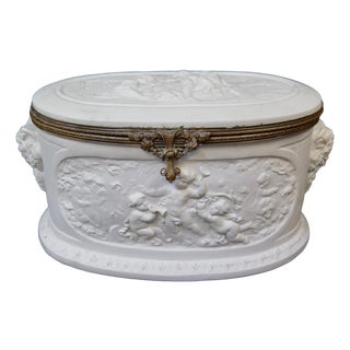 Vintage Continental Large Figural Bisque Box For Sale