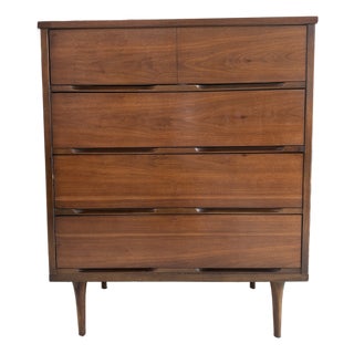 1960s Mid Century Modern Walnut Tallboy Dresser For Sale