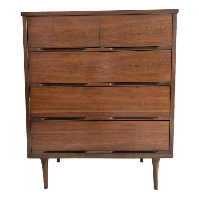 1960s Mid Century Modern Walnut Tallboy Dresser For Sale