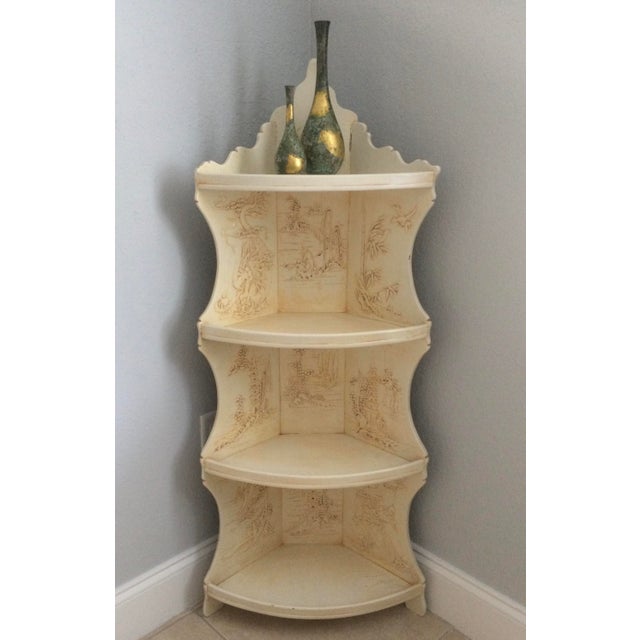 Art Deco Style Chinoiserie Lacquered Corner Etagere Wooden Shelf Chairish