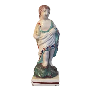 Antique Early 19th Century English George III Staffordshire Pearlware Classical Figure of a Man Wearing a Toga & Holding a Bird or Chicken 1800 - 1810