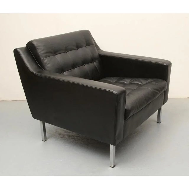 Black Leather Armchair, 1960s For Sale - Image 4 of 13