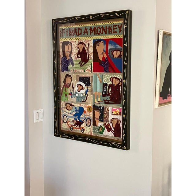 Original fabric appliqué and thread painting, in original archival Antieau frame under glass, dated 2009. Colorful and...