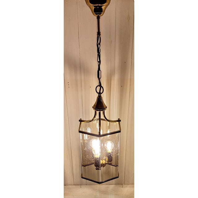 Vintage Ceiling Lamp with Brass Frame and Cut Crystal Glass Panes, 1980s For Sale - Image 3 of 7