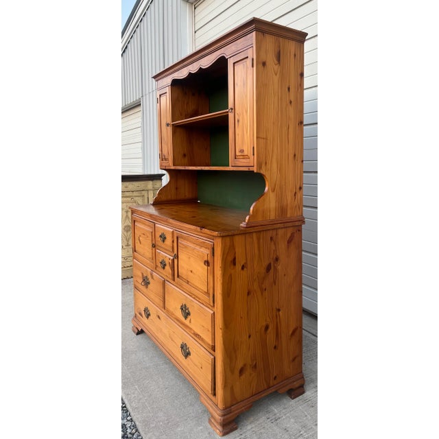 Farmhouse Pine Two Piece Stepback Hutch Cupboard For Sale - Image 9 of 10