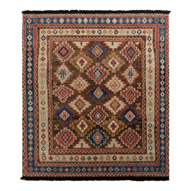 Rug & Kilim’s Tribal Style Rug in Beige-Brown All Over Geometric Pattern For Sale