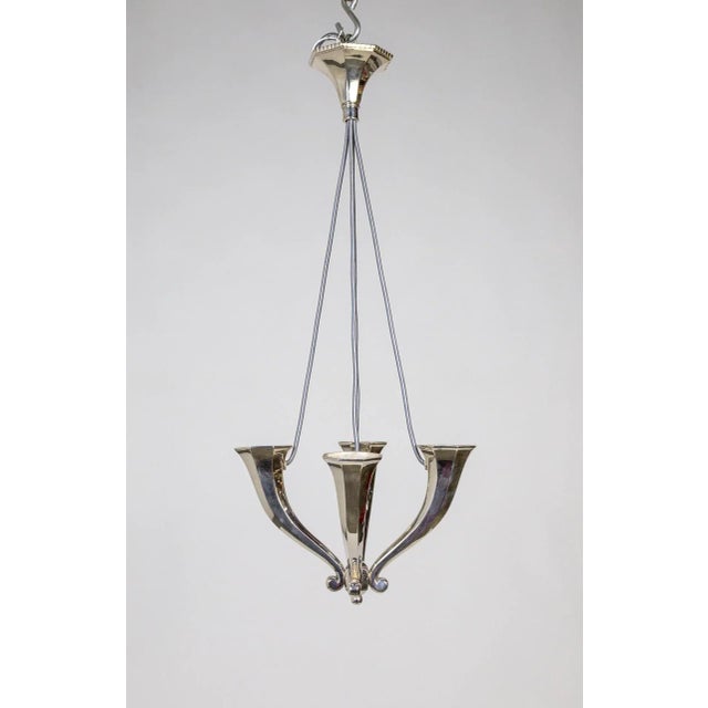 Early 20th Century Silver Plated Solid Bronze 4-Light Horn Chandelier For Sale In San Francisco - Image 6 of 11