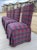 Vintage high-back walnut legged parsons style skirted accent dining side chairs, with original plaid upholstery. Newly...