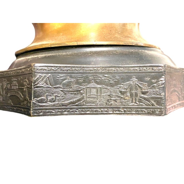Antique Japanese Bronze High Relief Dragon Lamp Large 36" Meiji Period With Engraved Base For Sale - Image 15 of 18