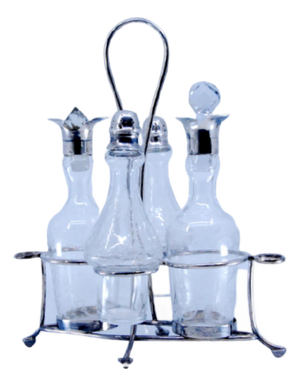 Silver and Cut Glass Cruet, Set of 5
