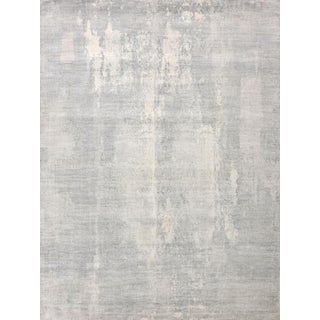 Exquisite Rugs Abstract Fine Pure Silk Hand-Knotted Silk Silver/Ivory Rug-8'X10' For Sale