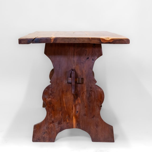 Vintage English Yew Wood Trestle Dining Table, 1960s For Sale - Image 9 of 15