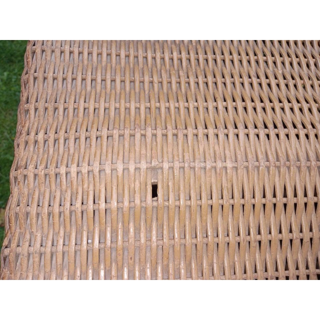 Camel Vintage Heywood Wakefield Style Standing Wicker Sewing Basket With Handle For Sale - Image 8 of 8