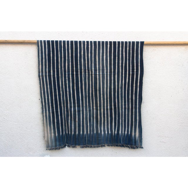 African Vintage African Moss "Tenkodogo Stripe" Indigo Throw For Sale - Image 3 of 7