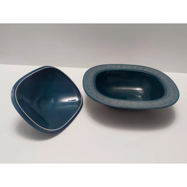 1960s Vintage Italian Margherita Centerpiece in Blue Earthenware attributed to A. Campi for Laveno, 1965 For Sale - Image 5 of 10