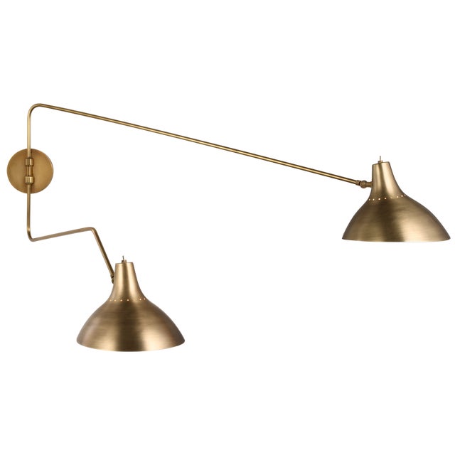 Charlton Large Double Wall Light in Hand-Rubbed Antique Brass Designer: AERIN Height: 20.5" Extension: 9.25" - 52"...