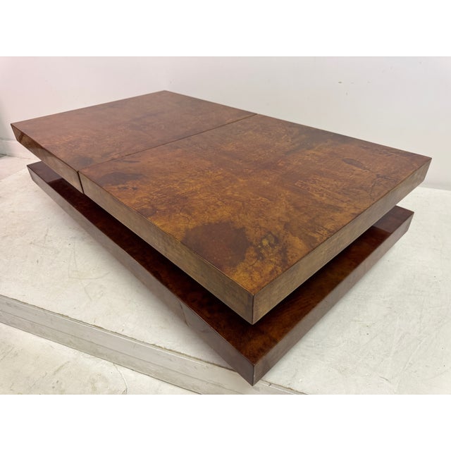 Brown Lacquered Goatskin Sliding Coffee Table, Italy, 1970s For Sale - Image 9 of 18