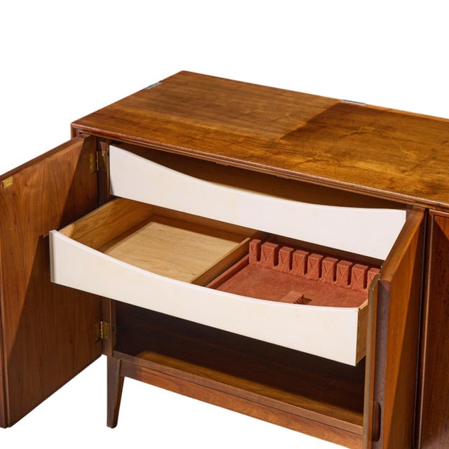 Merton Gershun for American of Martinsville Mid Century Walnut and Cane Credenza and Hutch For Sale - Image 10 of 14