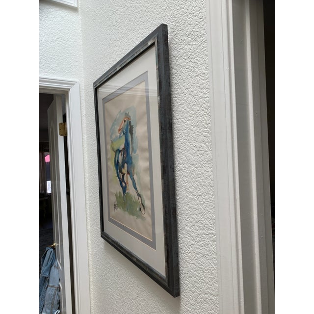 Illustration Vintage Framed Original Signed Watercolor Horse Painting For Sale - Image 3 of 12