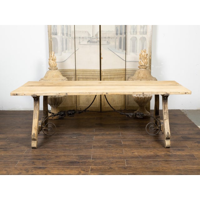 Italian 19th Century Bleached Oak Farm Table with Baroque Style Carved Base For Sale In Atlanta - Image 6 of 12
