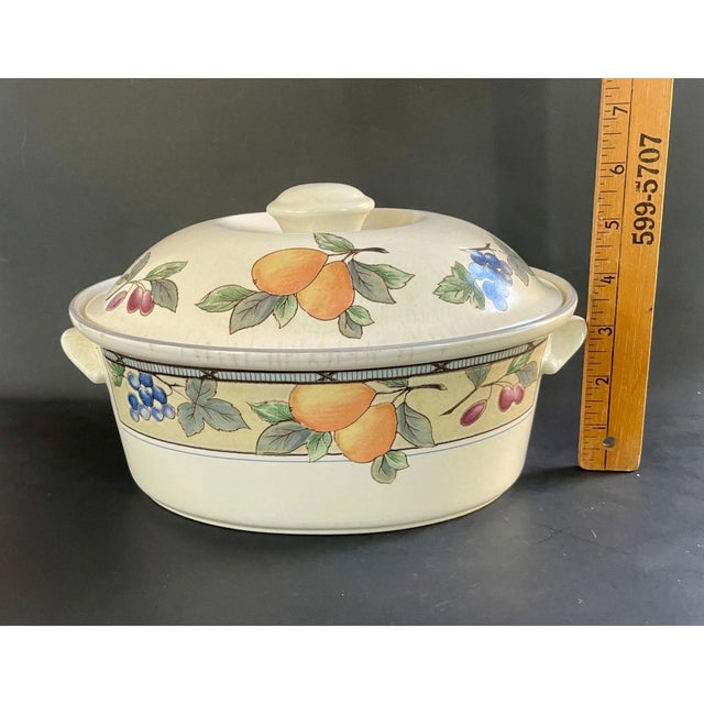 Vintage Mikasa Garden Harvest Intaglio Oval Covered Casserole Dish – 1.5 Quart Stoneware Crock With Lid For Sale - Image 9 of 9