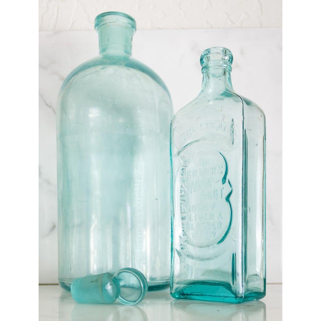 Pair of Antique Aqua Glass Medical Snake Oil Apothecary Bottles From Ny and Nj For Sale - Image 13 of 18