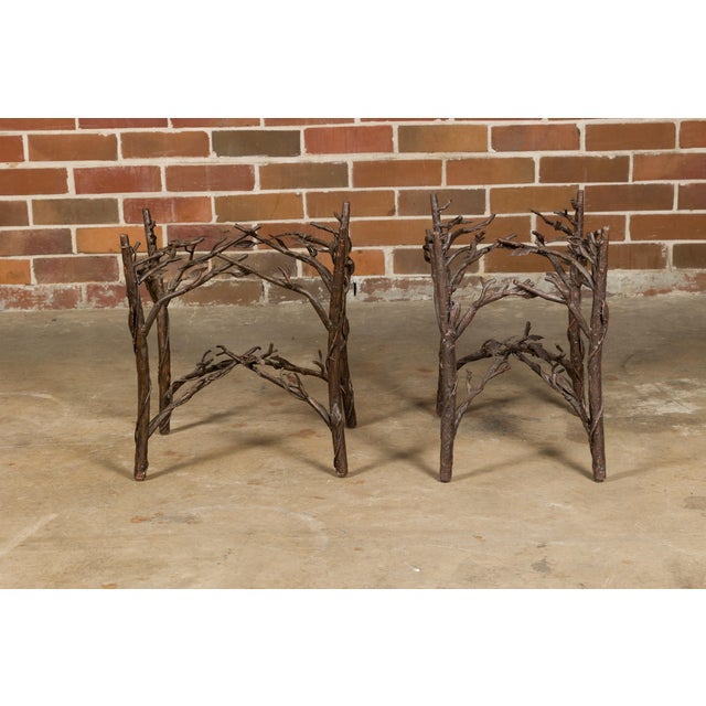 Pair of Midcentury French Iron Twig Drinks Table Bases with Cross Stretchers For Sale In Atlanta - Image 6 of 12