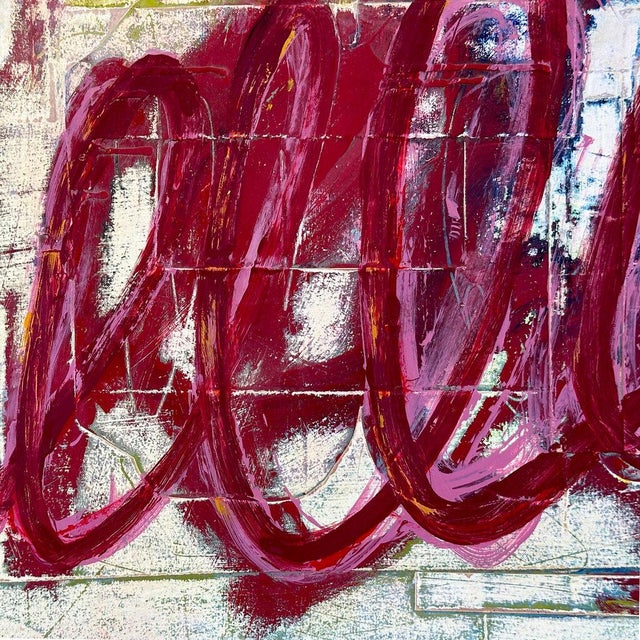 Christiane Corcelle "Rouge Pour Toujours Iii" Acrylic and Collage on Canvas, Abstract Painting With Crimson Loops, 2026 For Sale - Image 4 of 6