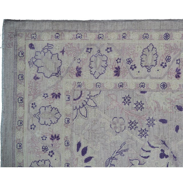 Transitional 4x19 Ariana Transitional Tabriz Wool Runner | Purple & Ivory For Sale - Image 3 of 4