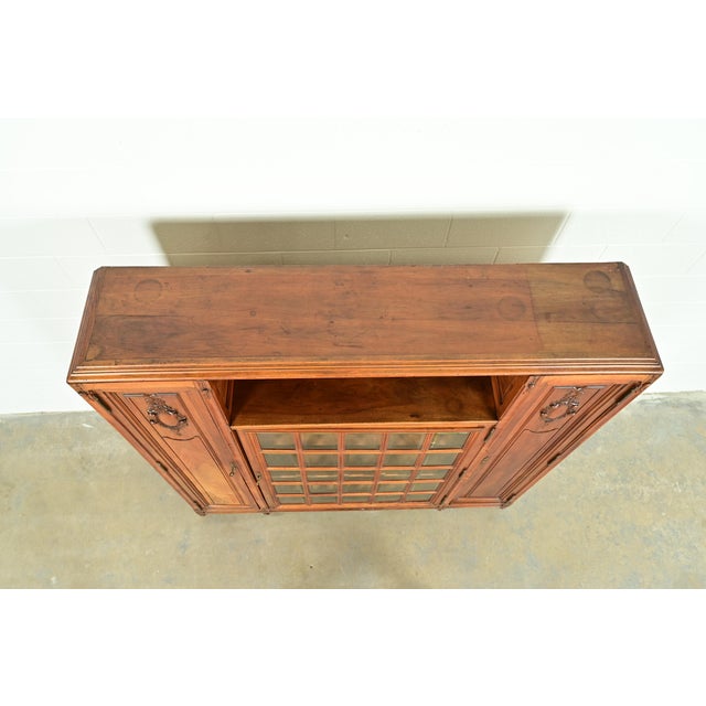 Louis Majorelle Style Antique French Art Nouveau Carved Burled Walnut Bibliotheque Bookcase Cabinet, Circa 1900 For Sale - Image 12 of 15