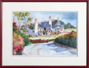 Ginny Masters - Country Farmhouse Framed Watercolor Painting