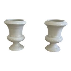Pair of Classic XL Thomas Pheasant Ivory Crackle Urns - Baker Furniture