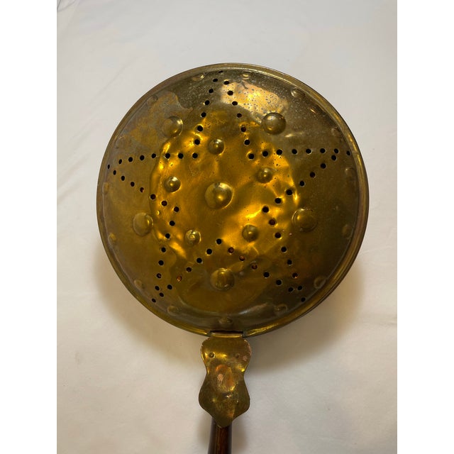 American Antique Brass and Copper Bed Warming Pan For Sale - Image 3 of 8