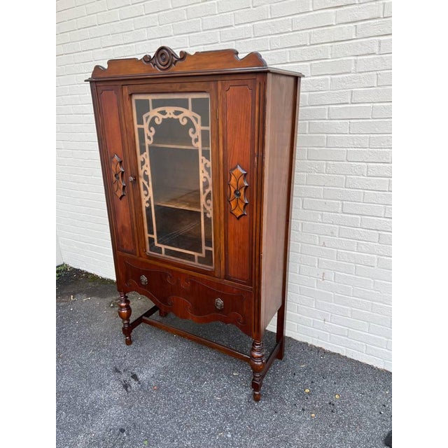 Early 20th Century Jacobean Revival Style Walnut Display China Cabinet For Sale - Image 11 of 14