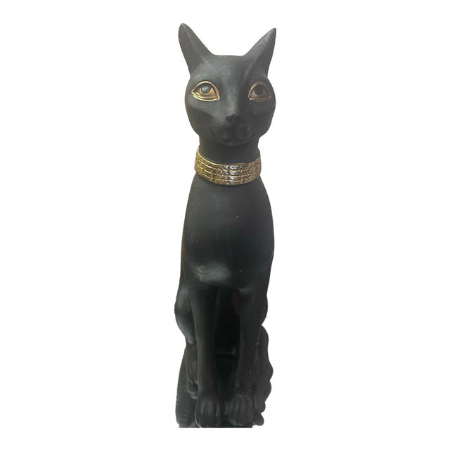 Black & Gold Ceramic 8.5” Egyptian Bastet Cat Sculpture For Sale