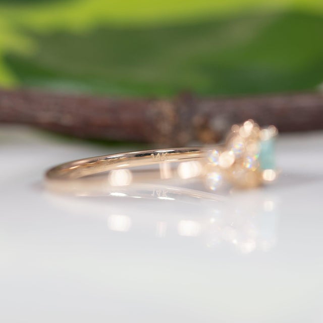 Paraiba Tourmaline Ring With Natural Diamond Accents in Solid 14k Gold, 5x3mm, Size 6.75 For Sale - Image 9 of 9