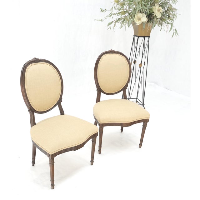 Pair of Finely Carved Walnut Cameo Back Louis XVi Side Fire Chairs New Upholster For Sale - Image 15 of 17