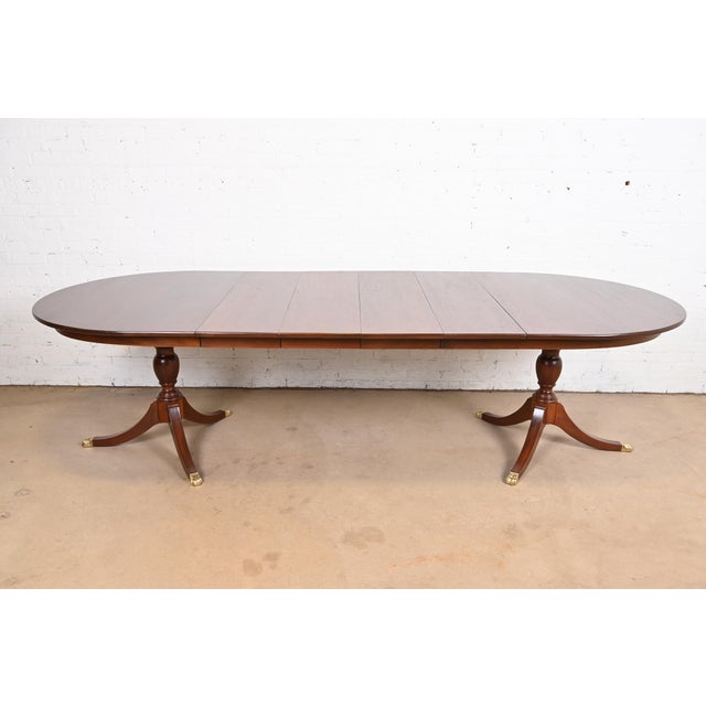 Henkel Harris Georgian Mahogany Double Pedestal Extension Dining Table, Newly Refinished For Sale - Image 12 of 12