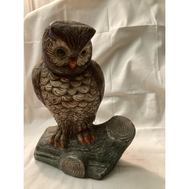 This impressive vintage owl figurine is of a substantial piece.It is rustic hand -painted with earthy tones of browns....