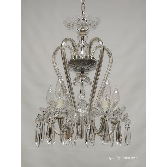 Vintage Waterford Fleur De Lis S Curved Cut Crystal 5 Arm 5 Light Chandelier For Sale - Image 11 of 12