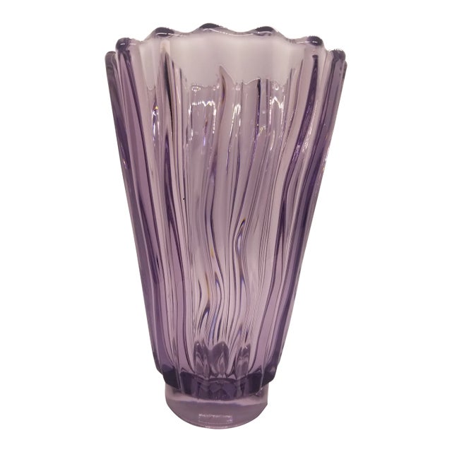 Vintage Lilac Bohemian Czech Art Glass Vase For Sale