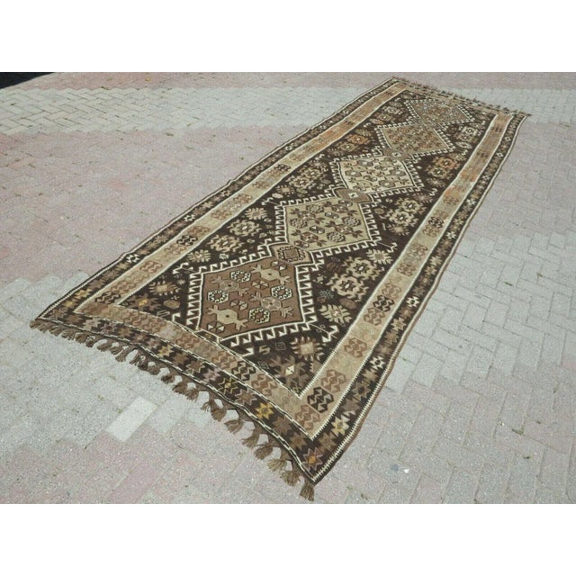 This beautiful, vintage, handwoven Kilim is approximately 60 years old. It is handmade, of very fine quality hand spun...