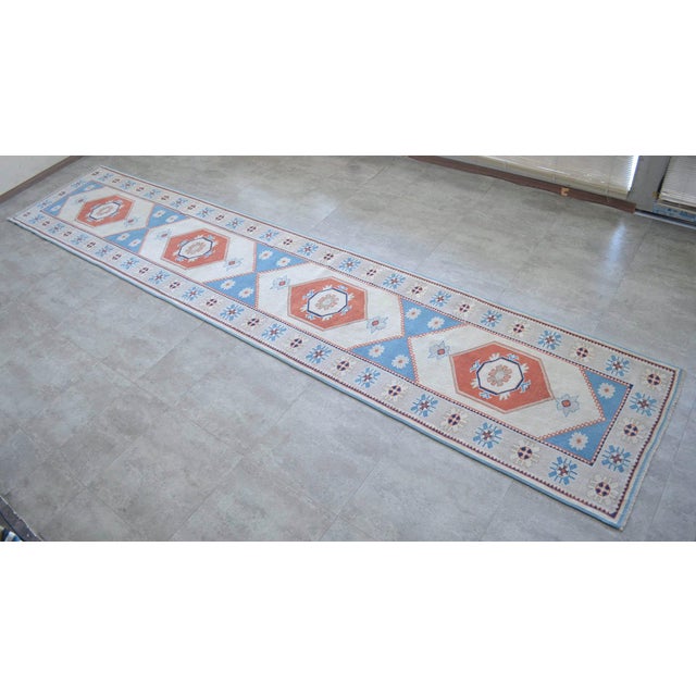 1980s Hand Knotted Runner Rug Extra Long Hallway Rug Kitchen Decor For Sale - Image 6 of 13