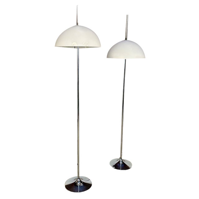German Height Adjustable Mushroom Floor Lamps with Chromed Tulip Bases, 1960s, Set of 2 For Sale