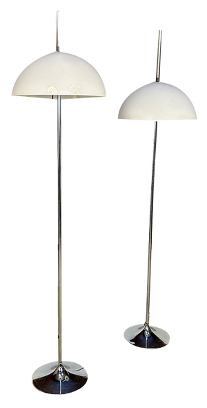 German Height Adjustable Mushroom Floor Lamps with Chromed Tulip Bases, 1960s, Set of 2