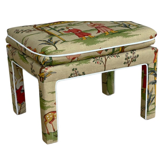 1980s Pair Chinoiserie Parsons Benches in Thibaut “Ting Yuan” For Sale - Image 9 of 17